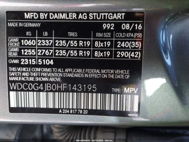 WDC0G4JB0HF143195 Mercedes-Benz GLC 300