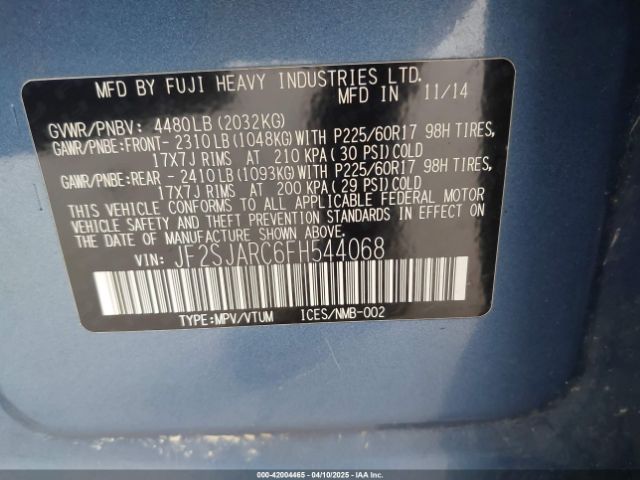 JF2SJARC6FH544068 Subaru Forester 2.5i Limited