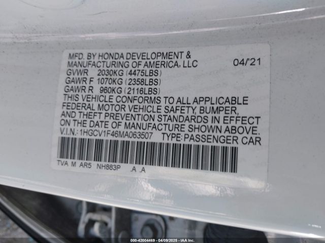 1HGCV1F46MA063507 Honda Accord Sport Special Edition