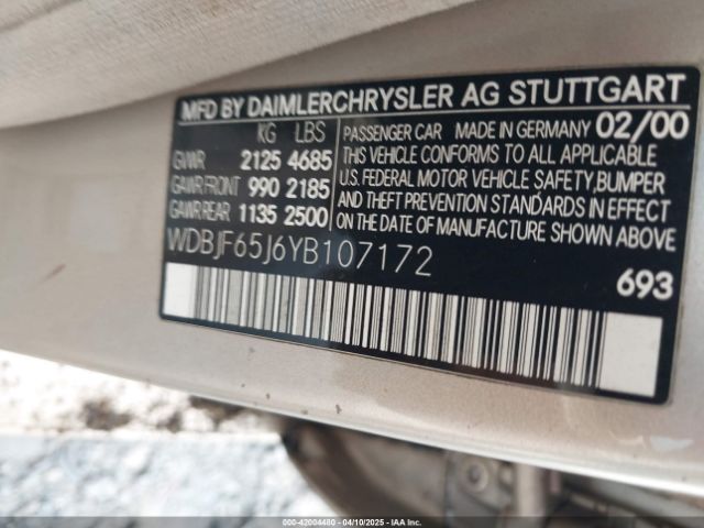 2000 MERCEDES-BENZ E 320 WDBJF65J6YB107172 Photo 8