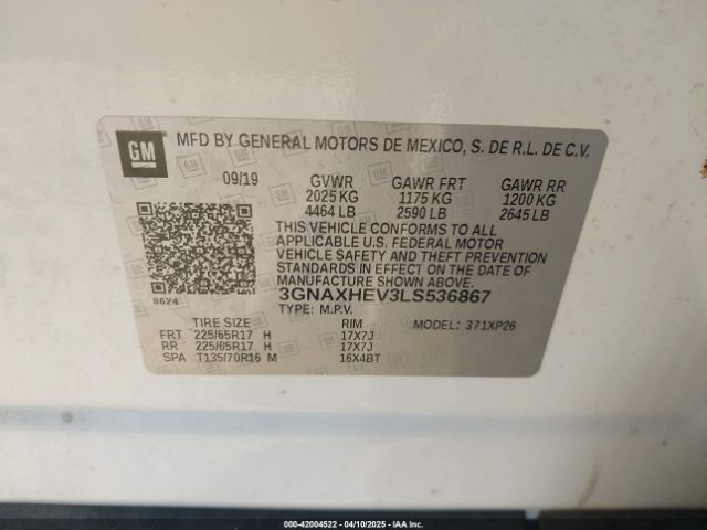 3GNAXHEV3LS536867 Chevrolet lyx - direct injection, vvt, fgt, turbo, alum, gen1