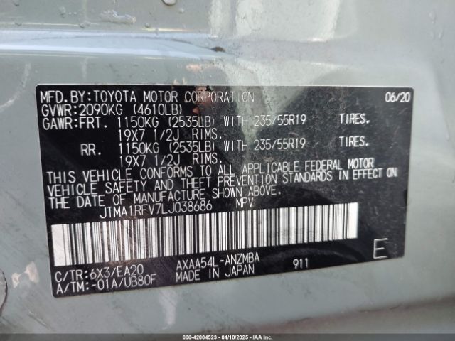 JTMA1RFV7LJ038686 Toyota Rav4 Xle Premium