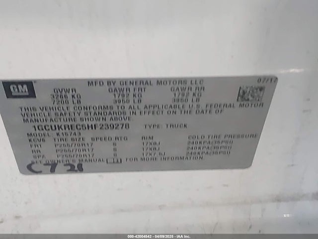 1GCUKREC5HF239278 Chevrolet Silverado 1500 1lt