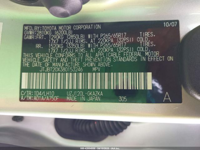 2008 LEXUS GX 470 JTJBT20X380153246 Photo 8