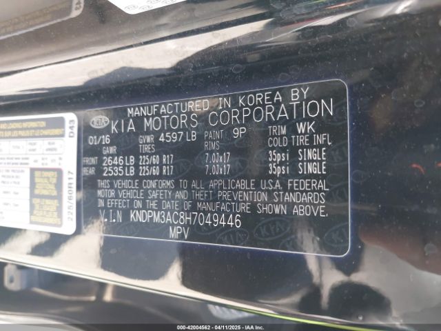 KNDPM3AC8H7049446 KIA Sportage Lx