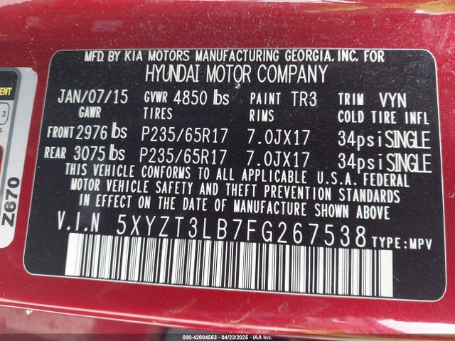 5XYZT3LB7FG267538 Hyundai Santa Fe Sport 2.4l