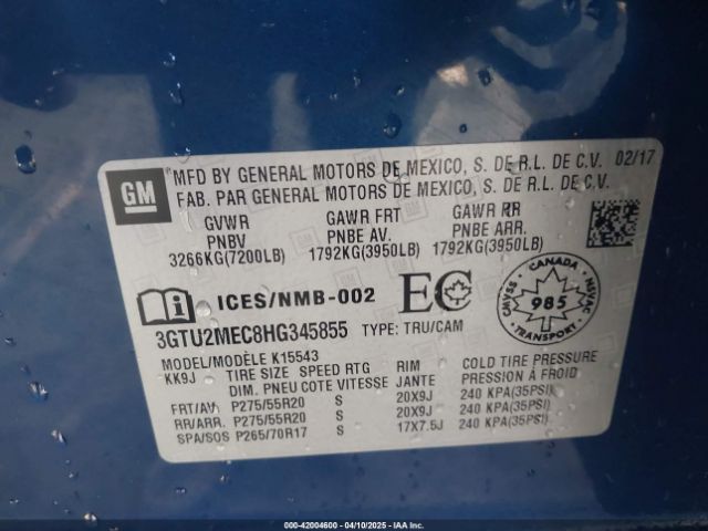 3GTU2MEC8HG345855 GMC Sierra 1500 Sle
