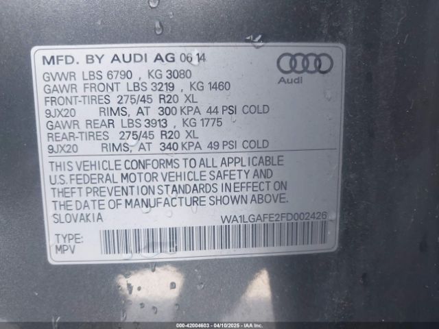 WA1LGAFE2FD002426 Audi Q7 3.0t Premium