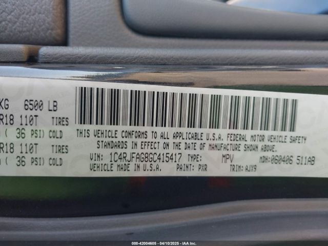 1C4RJFAG8GC415417 Jeep Grand Cherokee 75th Anniversary