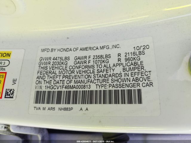 1HGCV1F46MA000813 Honda Accord Sport Special Edition