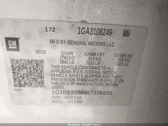 1G1BE5SM6K7106835 Chevrolet CRUZE LT