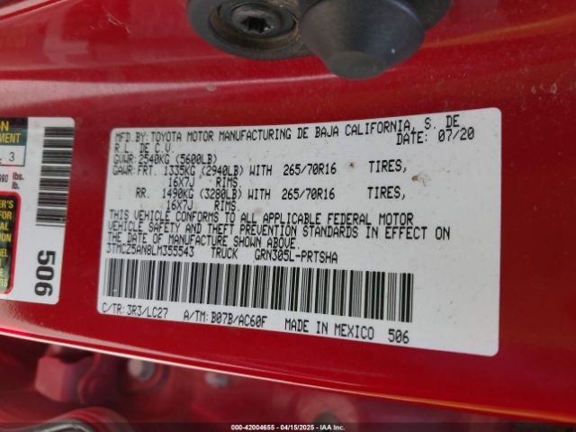 3TMCZ5AN8LM355543 Toyota Tacoma Trd Off-road