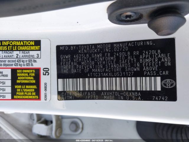 4T1C31AKXLU531127 Toyota Camry Le Hybrid
