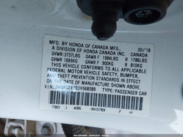 2HGFC2F58JH568589 Honda Civic Lx
