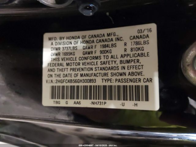 2HGFC4B56GH300893 Honda Civic Lx