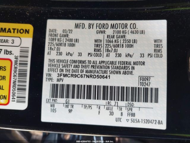 3FMCR9C67NRD50641 Ford Bronco Sport Outer Banks