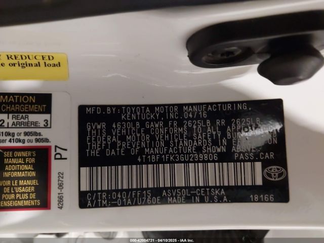 4T1BF1FK3GU239806 Toyota CAMRY SE