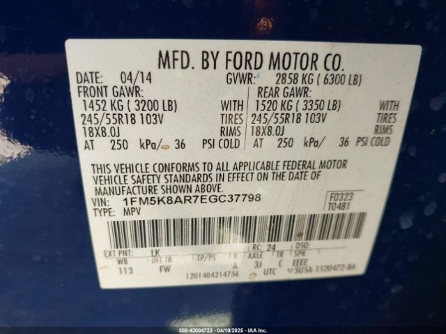 1FM5K8AR7EGC37798 Ford Utility Police Interceptor