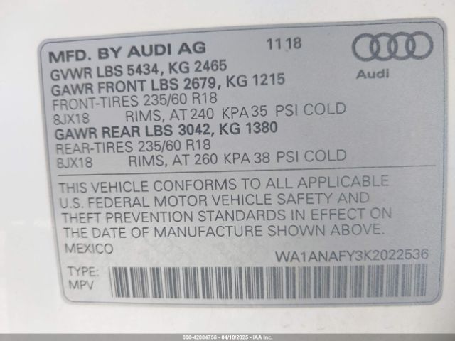 WA1ANAFY3K2022536 Audi Q5 45 Premium