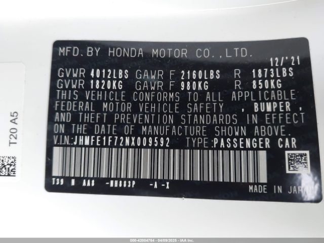 JHMFE1F72NX009592 Honda CIVIC EX