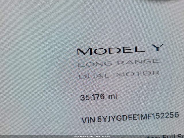 5YJYGDEE1MF152256 Tesla Model Y Long Range Dual Motor All-wheel Drive