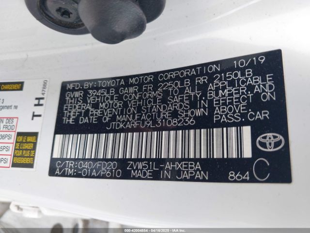 JTDKARFU9L3108236 Toyota Prius Le