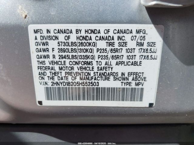 2005 ACURA MDX 2HNYD18205H552503 Photo 8