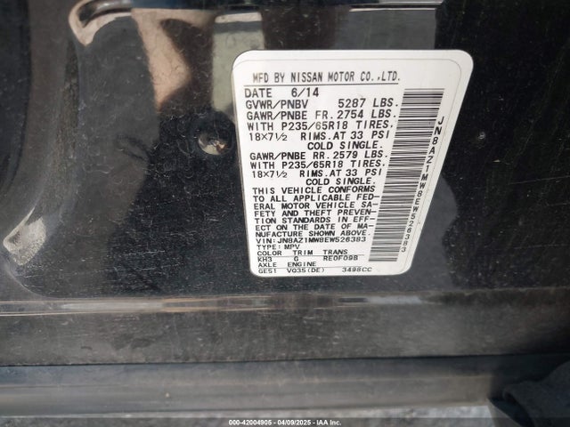 JN8AZ1MW8EW526383 Nissan MURANO SL