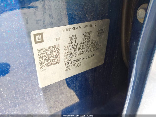 1G1ZD5ST8KF141486 Chevrolet MALIBU LT