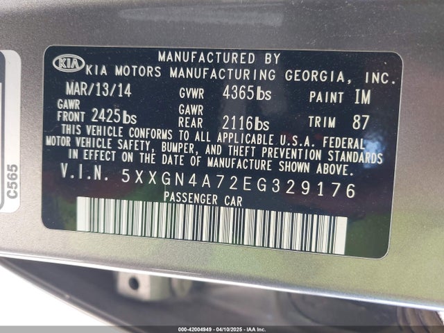 5XXGN4A72EG329176 KIA OPTIMA EX