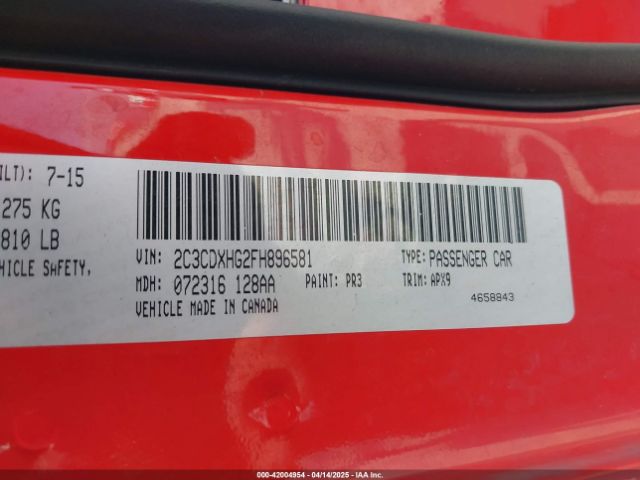2C3CDXHG2FH896581 Dodge Charger Sxt