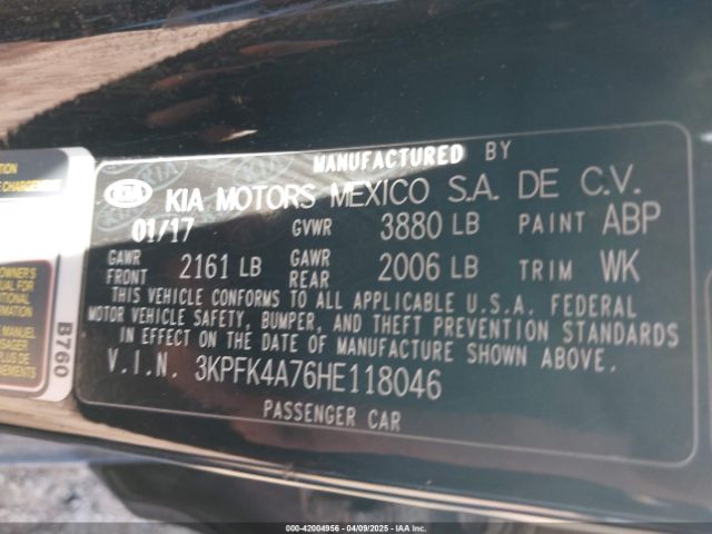 3KPFK4A76HE118046 KIA FORTE LX