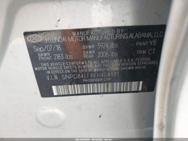5NPD84LF8KH404381 Hyundai ELANTRA SEL