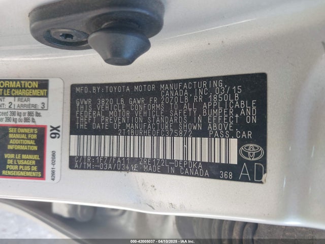 Toyota COROLLA L 2015 2T1BURHE0FC375872 Image 9