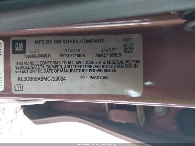 KL8CB6SA6MC729004 Chevrolet Spark Fwd Ls Automatic