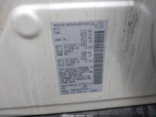 5N1AT2MV5EC776722 Nissan Rogue S/sl/sv