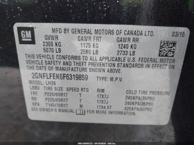 2GNFLFEK6F6319859 Chevrolet EQUINOX 1LT