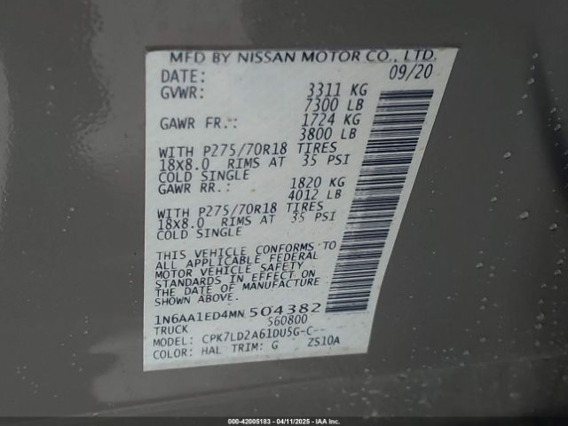 1N6AA1ED4MN504382 Nissan Titan Pro-4x 4x4