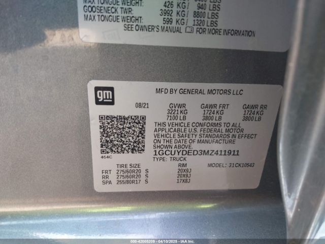 1GCUYDED3MZ411911 Chevrolet Silverado 1500 4wd  Short Bed Lt