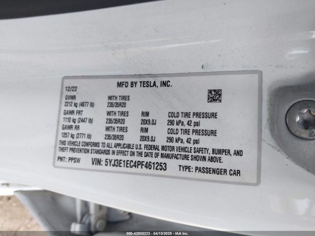 5YJ3E1EC4PF461253 Tesla Model 3 Performance Dual Motor All-wheel Drive