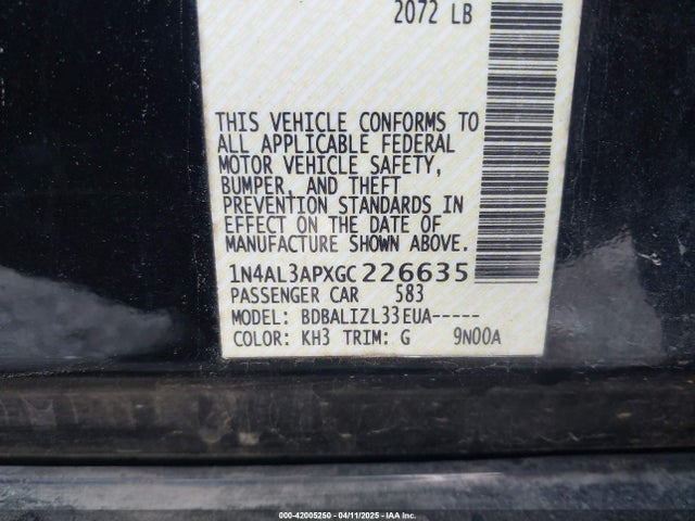 1N4AL3APXGC226635 Nissan Altima 2.5/2.5 S/2.5 Sl/2.5 Sr/2.5 Sv