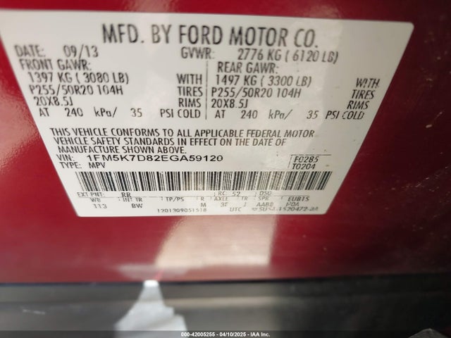 1FM5K7D82EGA59120 Ford 2014
