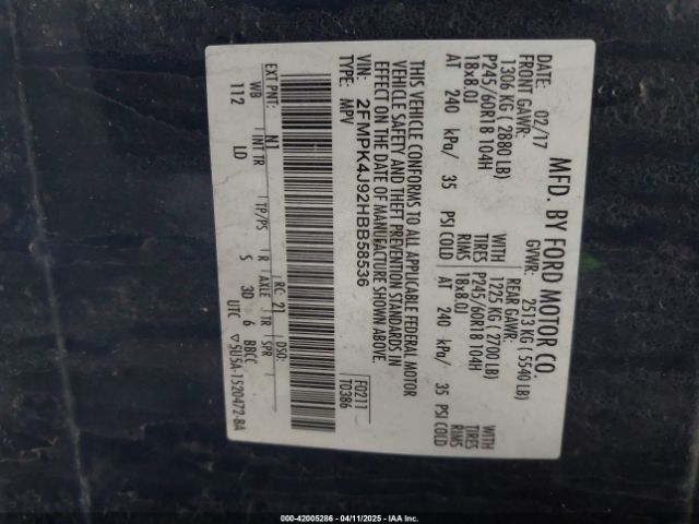 2FMPK4J92HBB58536 Ford EDGE SEL