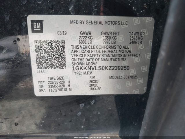 1GKKNVLS0KZ239250 GMC Acadia Slt-1