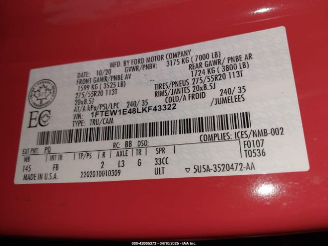 1FTEW1E48LKF43322 Ford F-150 Xlt