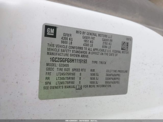 1GCZGGFG8H1119193 Chevrolet Express 3500 Work Van