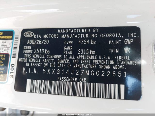 5XXG14J27MG022651 KIA K5 LXS