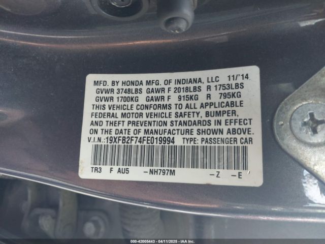 19XFB2F74FE019994 Honda CIVIC SE
