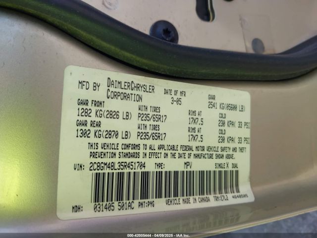 2005 CHRYSLER PACIFICA 2C8GM48L35R451704 Photo 8