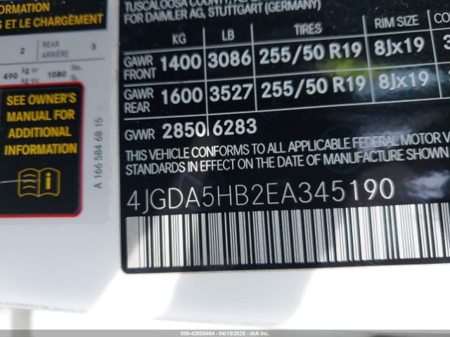 4JGDA5HB2EA345190 Mercedes-Benz Ml 350 4matic
